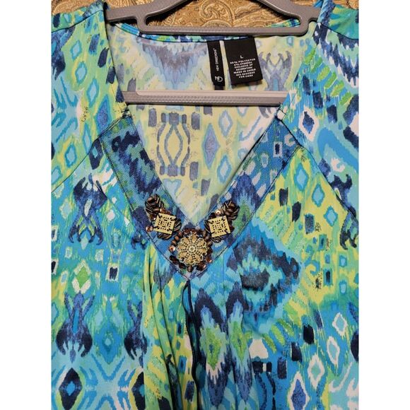 NWT New Directions Pant Suit, Large in Blue/Green Tribal Print - Picture 9 of 10